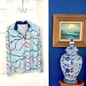 Women’s San Soleil Soltekice Blue Equestrian Golf Athletic Shirt Size Large